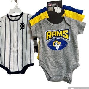 BABY Bundle 3-Pack Creepers Set & Detriot Tigers Onesie 3-6 mo NFL MLB Baby NWT